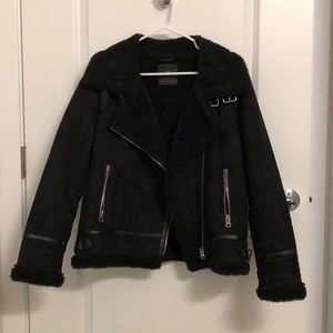 Zara Suede Shearling Moto Jacket Coat